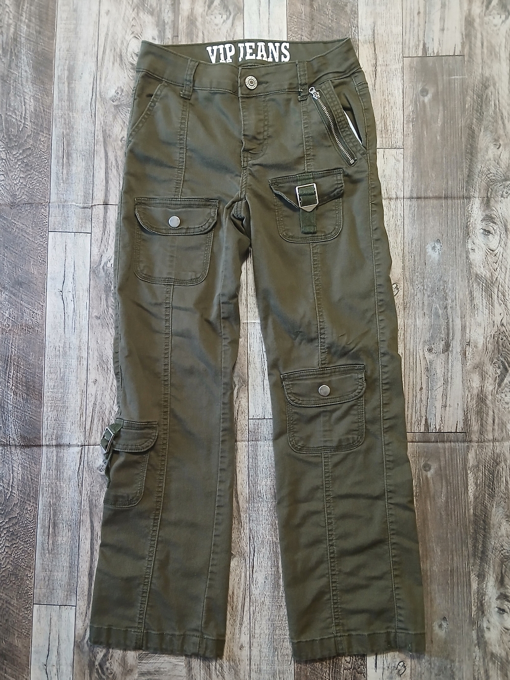 VIP Jeans Olive Green Multi Pocket Cargo Pants Juniors Size 1/2 Y2K